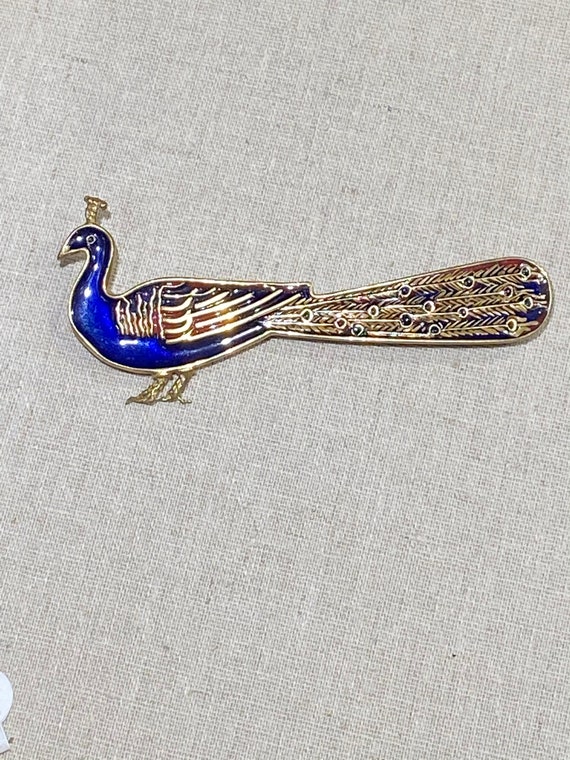 Vintage Enamel on Brass Figural Peacock Brooch