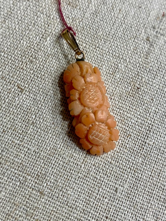 Vintage Hand Carved Natural Coral Pendant Drop