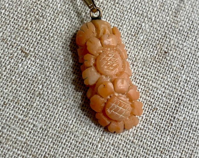 Vintage Hand Carved Natural Coral Pendant Drop