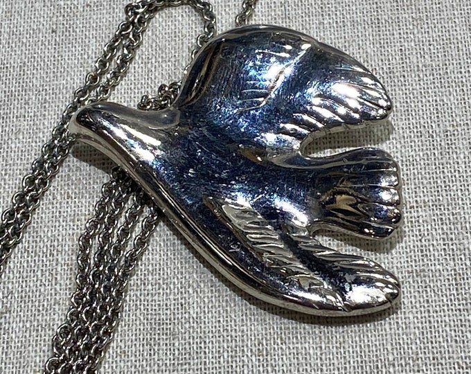 Signed Trifari Silver Tone Bird Pendant on Trifari Chain