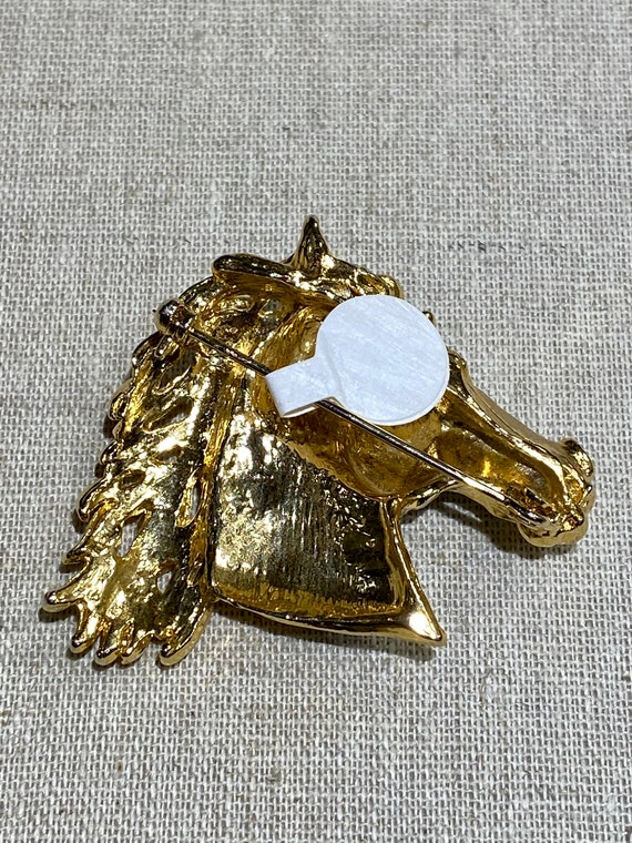 Pave Rhinestone Horse Head Brooch With Gold Tone … - image 5