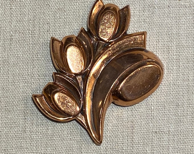 Signed Renoir Copper Stylized Tulips Brooch