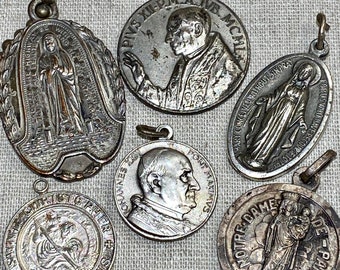 Lot of 6 Religious Medals Pius St. Christopher Johannas St. Anthony Mary