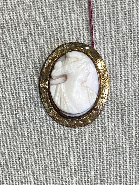 Antique Hand Carved Coral Portrait Cameo Brooch - image 1