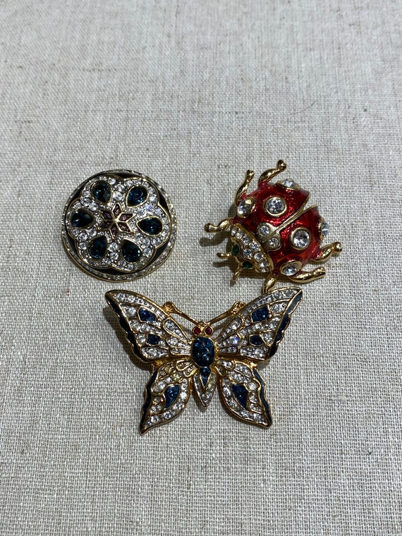 Unmarked But Worthy Lot of 3 Rhinestone Brooches