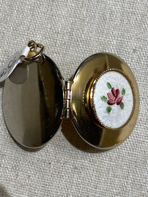 Vintage Guilloche Enamel Locket With Flower - image 9