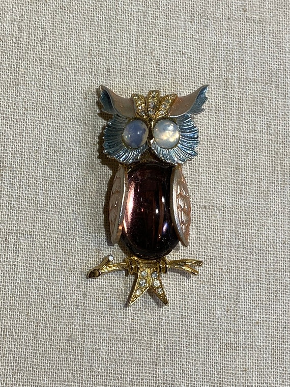 Figural Owl Rhinestone Jelly Belly Signed ART