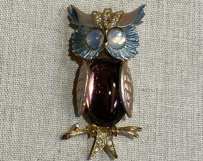 Figural Owl Rhinestone Jelly Belly Signed ART