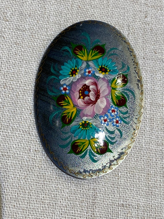 Signed and Dated Hand Painted Russian Lacquer Bro… - image 3