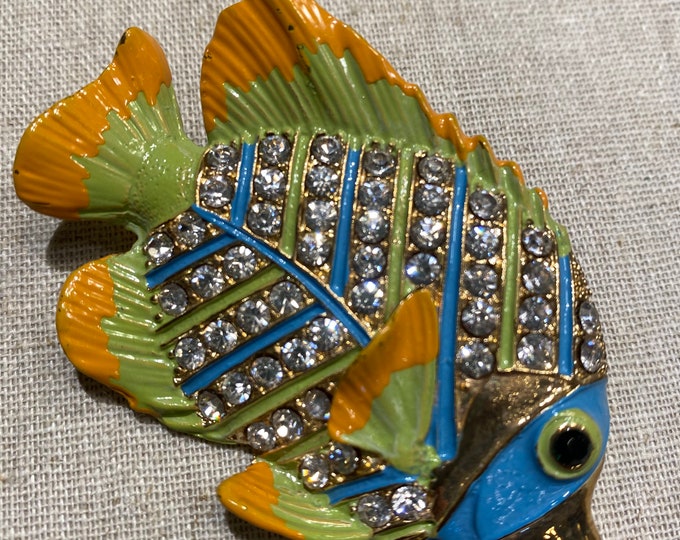 Vintage Rhinestone Angelfish Brooch