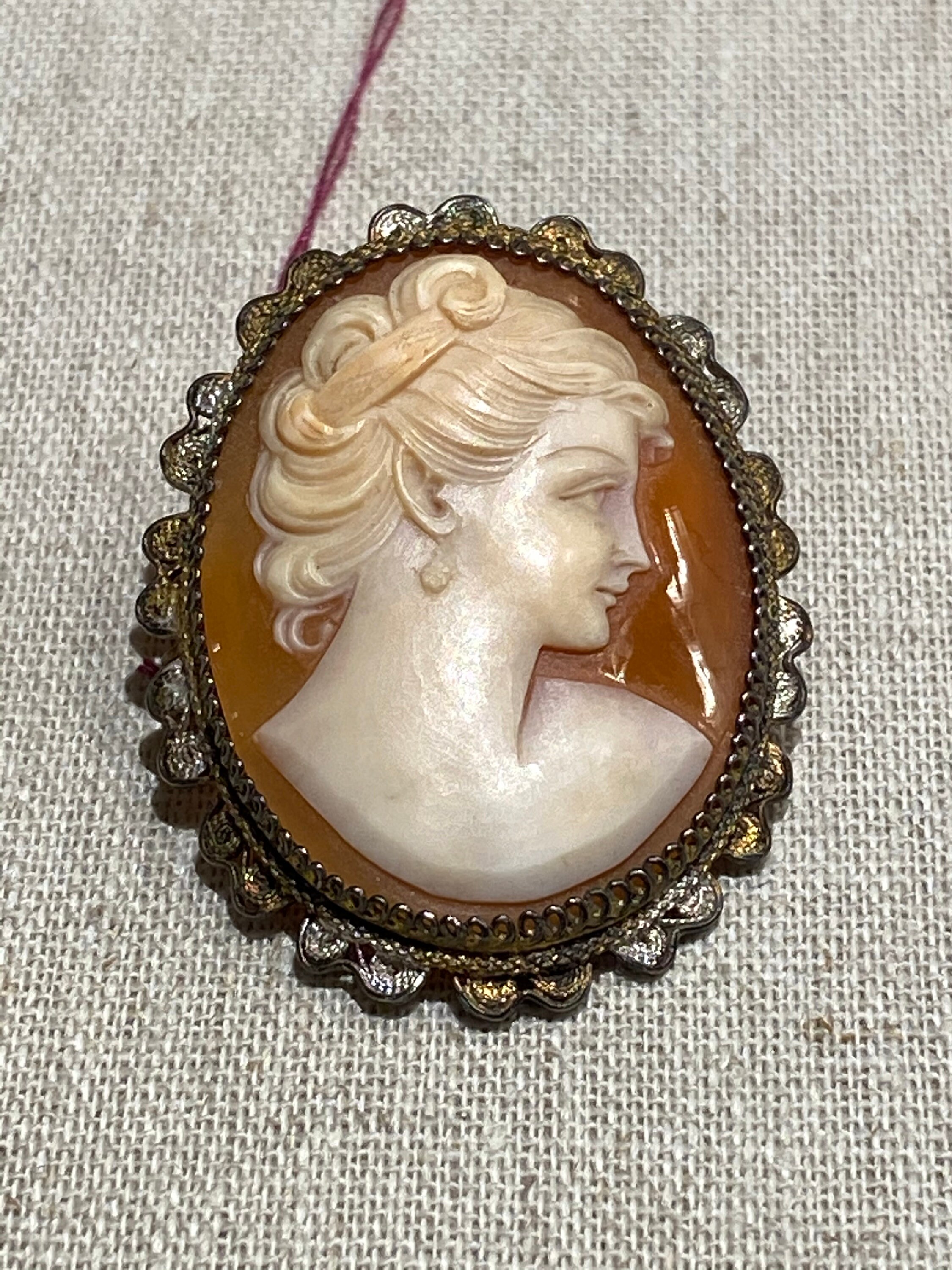 Vintage 800 Silver Shell Cameo Brooch and Pendant for Cameo