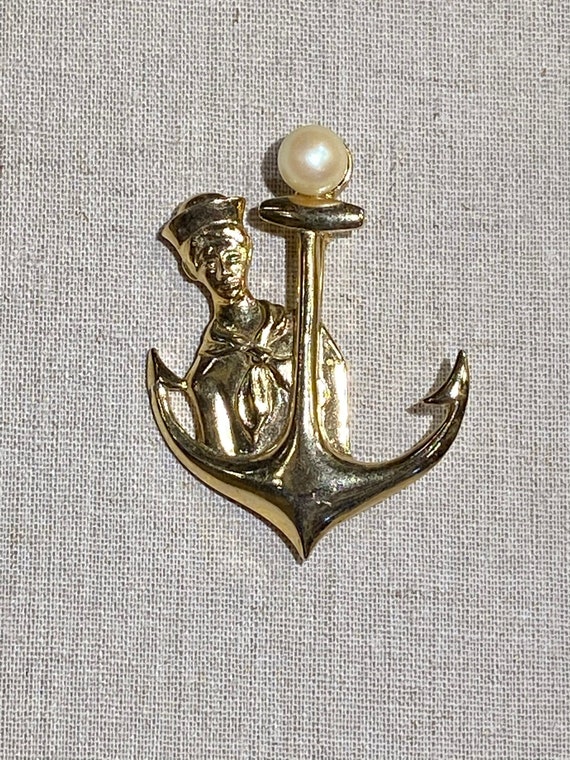 Signed MJent Sailor Boy With Anchor Brooch