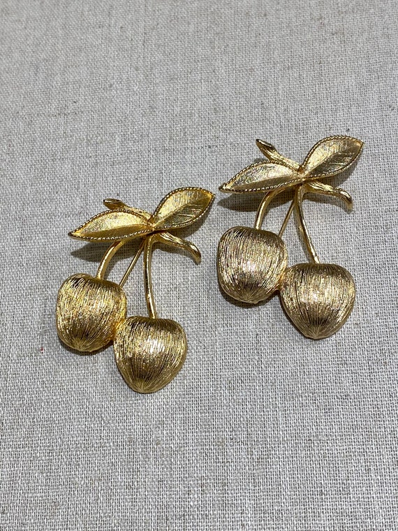 Pair Signed Sarah Coventry Double Cherry Brooches