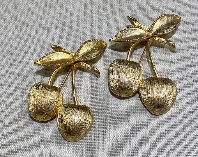 Pair Signed Sarah Coventry Double Cherry Brooches