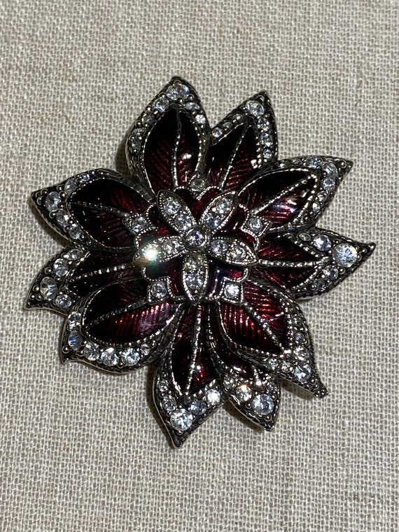 Modern Signed Monet Enamel and Rhinestone Flower … - image 3
