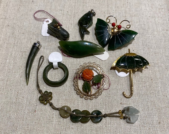 Jade and Jadelike Green Lot of 9 Items