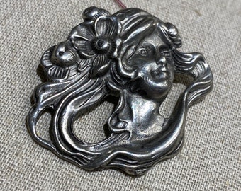 Pewter Art Nouveau Style Pendant Brooch