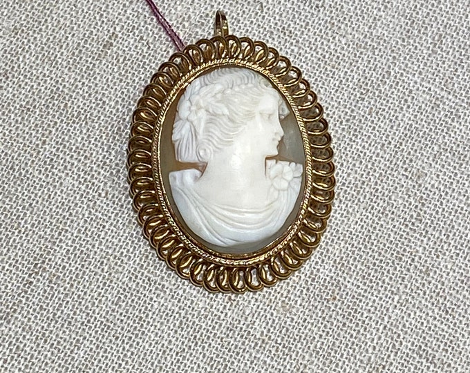 Italian Carved Shell Gold Filled Cameo Brooch Pendant