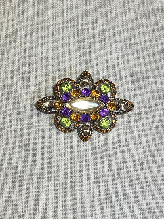 Signed Monet Multi Color Rhinestone Brooch