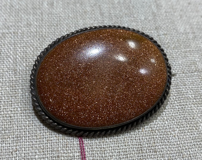 Antique Victorian Goldstone Brooch