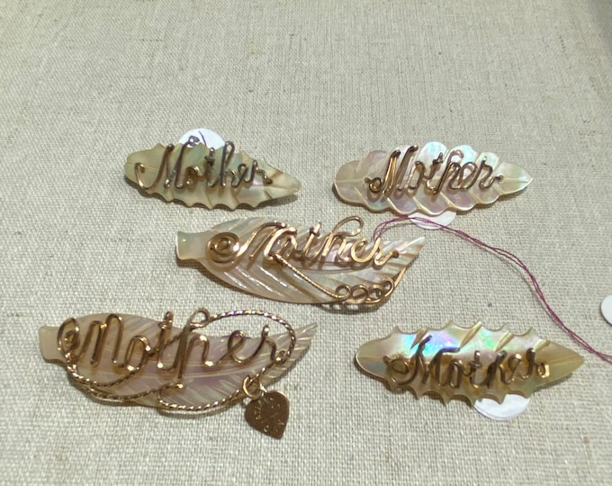 Lot of 5 Mother of Pearl Gold Filled Wire Mother Brooches