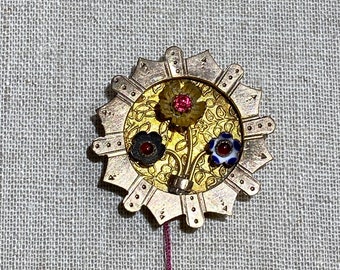 Victorian Eastlake Styling Gold Overlay Front Brooch