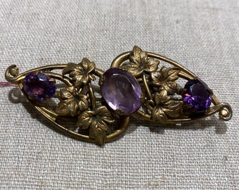Victorian Revival Brooch with Amethyst Colored Stones