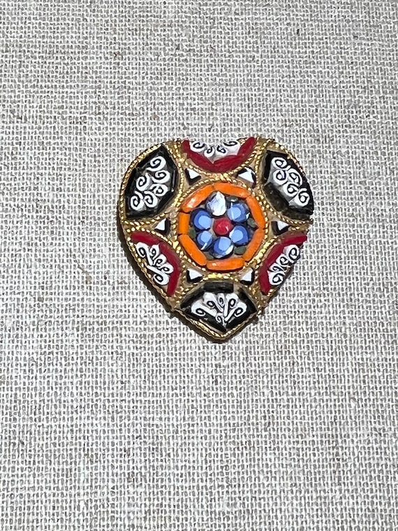 Vintage Italian Glass Micro Mosaic Heart Shaped Br