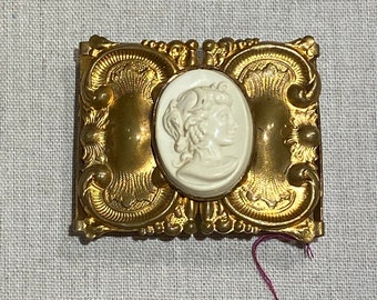 1940s Victorian Revival Two Part Belt Buckle With Plastic Cameo