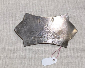 Late Victorian Sash Buckle Brooch With Windmill Scene