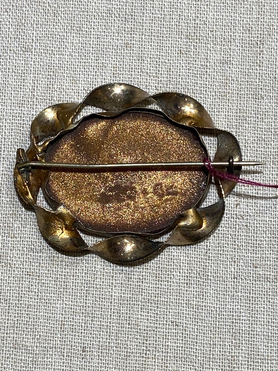 Antique Victorian Oval Goldstone Glass Brooch - image 4