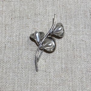 Petite Signed Beau Sterling Brooch With Faux Pearls