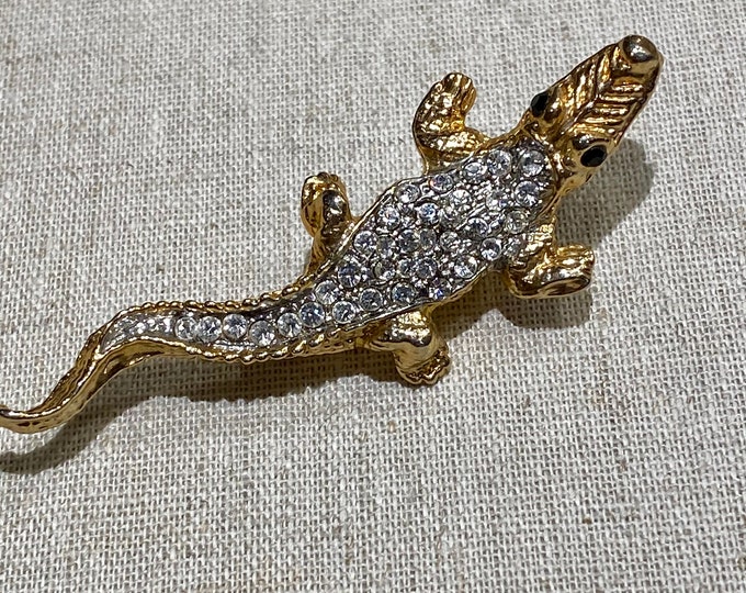 Modern Figural Pave Set Rhinestone Alligator Brooch