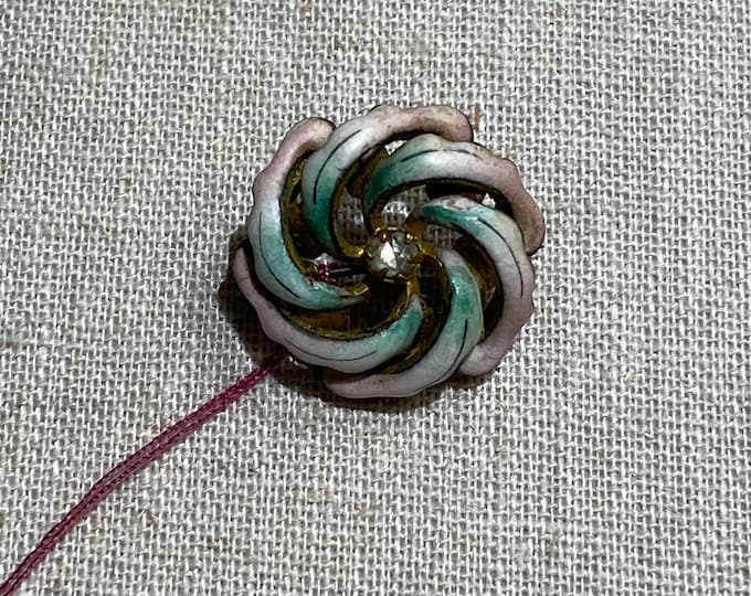 Petite Victorian Pink to Aqua Applied Enamel Swirl Brooch