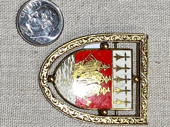 Heraldic Red and White Enamel Ship Brooch - image 10