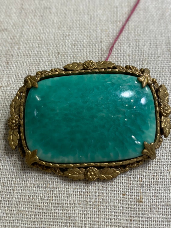 Antique 1920s Green Art Glass Brooch