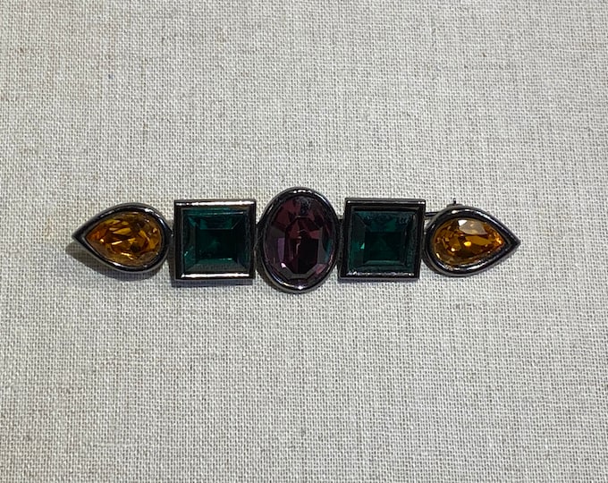 Signed Designer YSL Yves Saint Laurent Rhinestone Bar Brooch