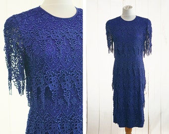 80s Cocktail Dress Dress Small Ruffles 1980s Royal Blue Party Tiered Floral Lillie Rubin 20s Flapper Style 1920s Evening Shift True Vintage