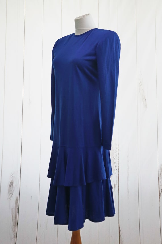 60s Royal Blue Dress Medium Drop Waist Vintage 70… - image 3