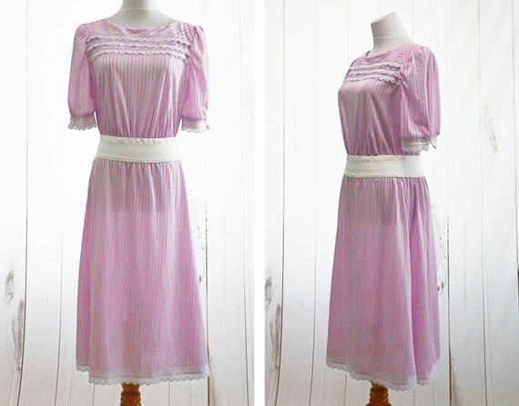 Vintage Kawaii Dress Small 80s Pastel Purple Whit… - image 2