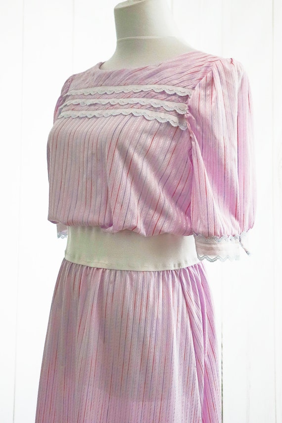 Vintage Kawaii Dress Small 80s Pastel Purple Whit… - image 6