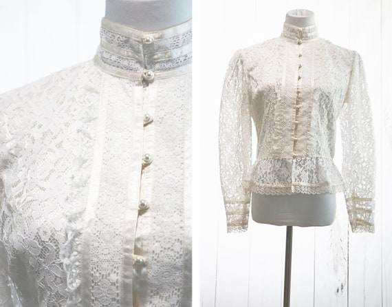 Gunne Sax Jacket Medium Large Ivory Lace Vintage … - image 1