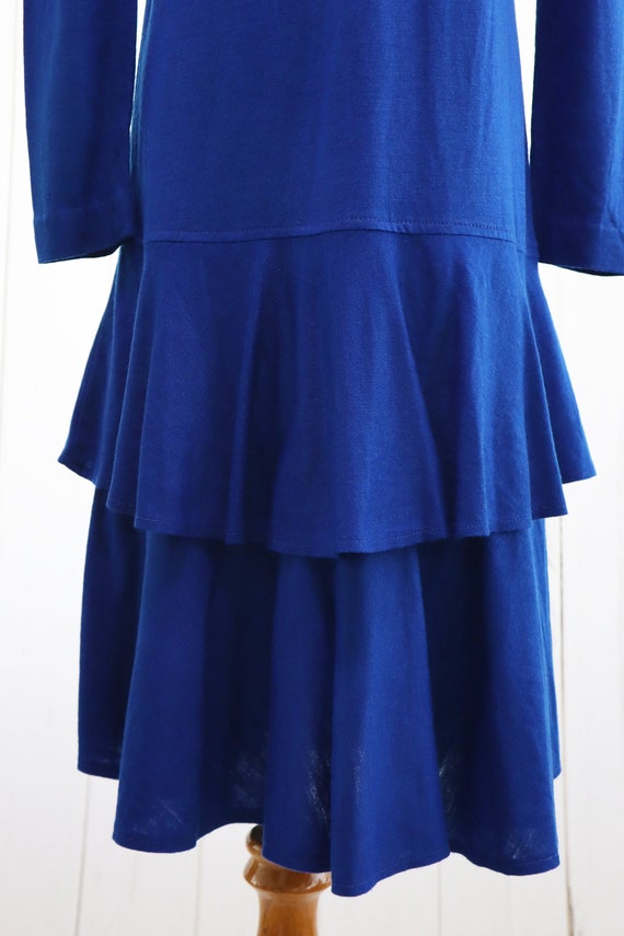 60s Royal Blue Dress Medium Drop Waist Vintage 70… - image 2