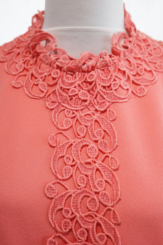 60s Mod Dress Large Medium Dark Coral Pink Vintag… - image 2