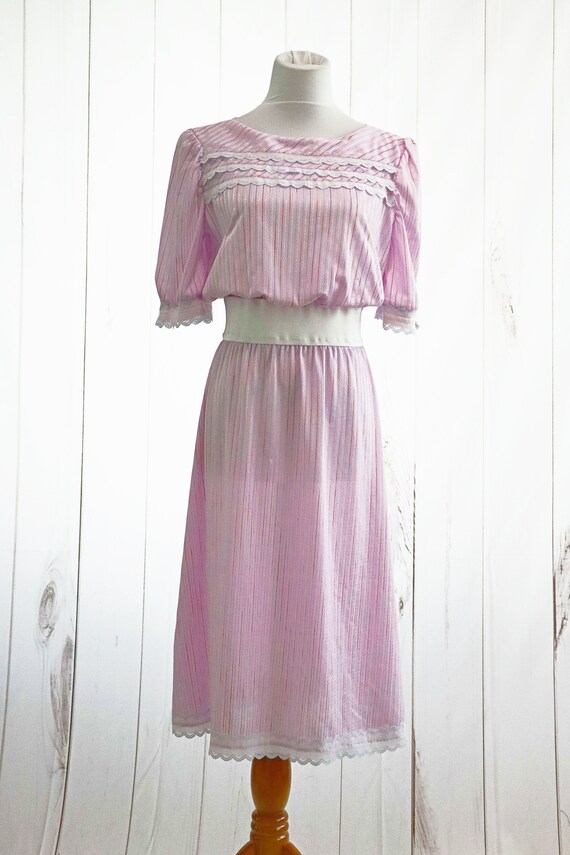 Vintage Kawaii Dress Small 80s Pastel Purple Whit… - image 4