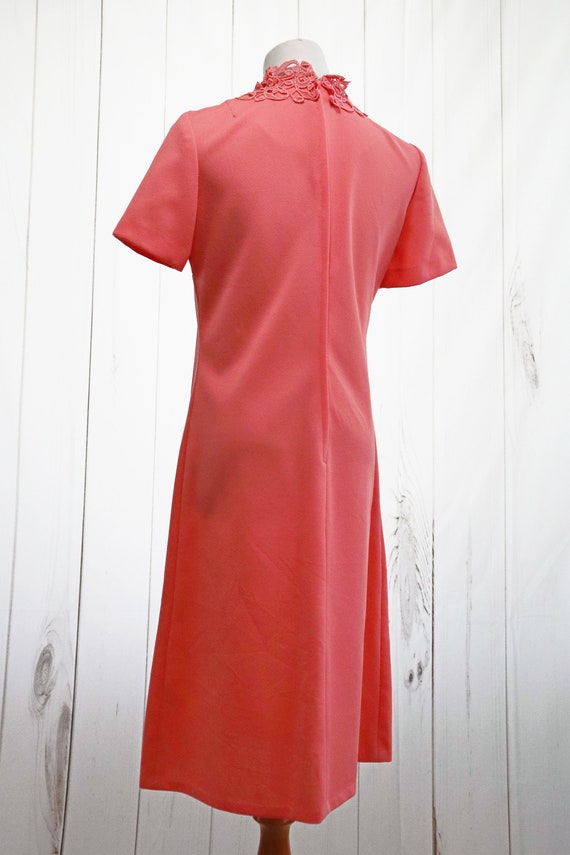 60s Mod Dress Large Medium Dark Coral Pink Vintag… - image 6