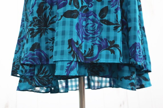 90s Mini Dress XL XXL Checkered Blue Floral Vinta… - image 7