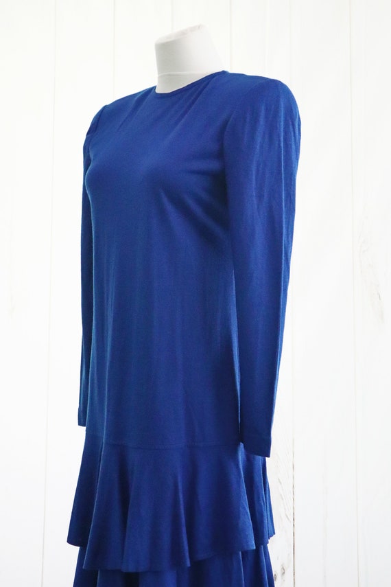 60s Royal Blue Dress Medium Drop Waist Vintage 70… - image 6