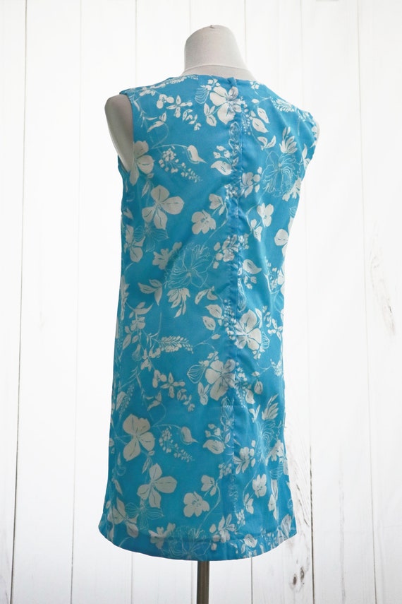 60s Mini Dress Medium Sky Blue White Vintage Shif… - image 4