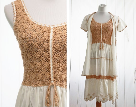 70s Boho Crochet Dress Small Medium Vintage 1970s… - image 1